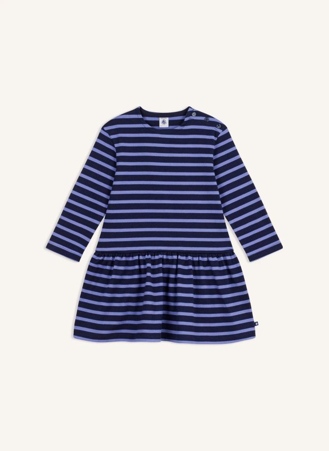 Robe Manches Longues Rayée Coton Bio | Bleu