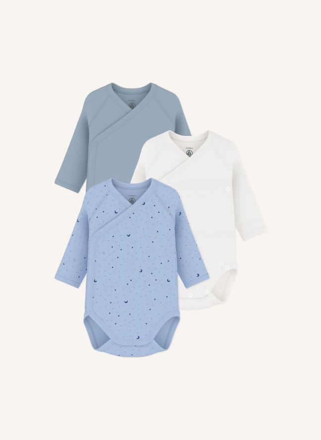 Lot de 3 Bodies Croisés Etoiles Coton Bio | Bleu