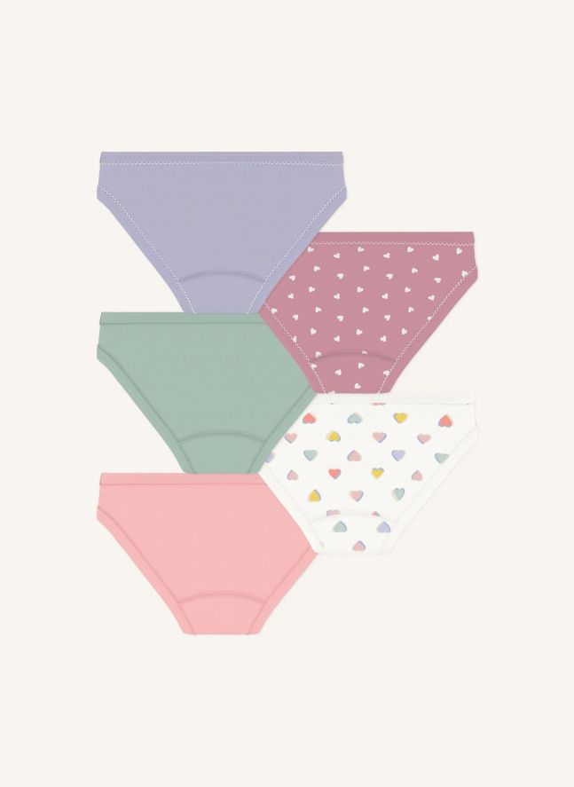 Lot de 5 Culottes Cœurs Coton Bio | Rose