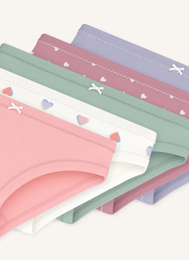 Lot de 5 Culottes Cœurs Coton Bio | Rose