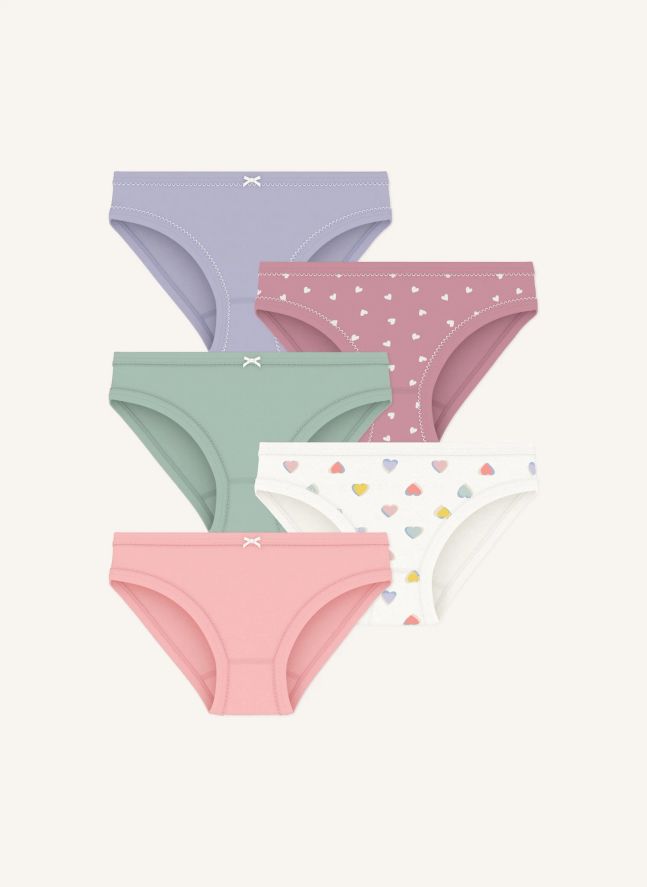 Lot de 5 Culottes Cœurs Coton Bio | Rose