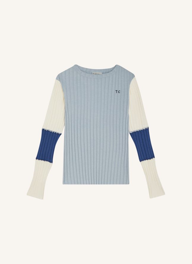 T-shirt Côtelé Contrasté | Bleu ciel