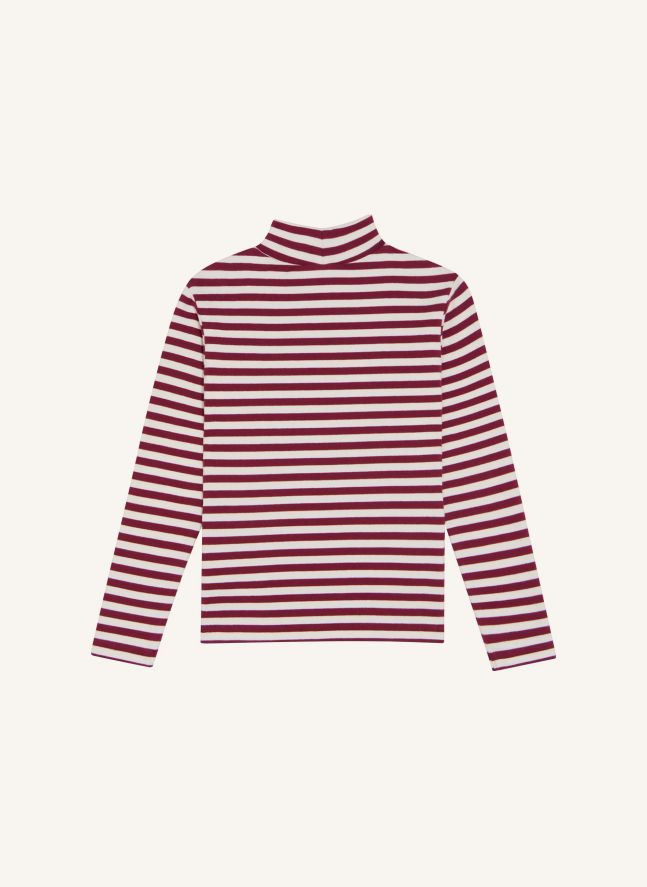 Col Roulé Rayé | Bordeaux