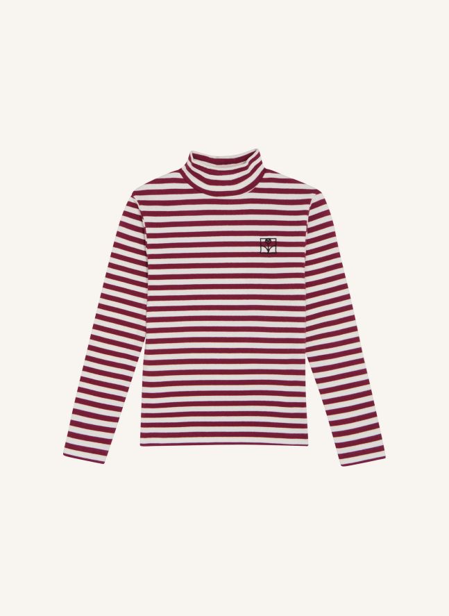 Col Roulé Rayé | Bordeaux