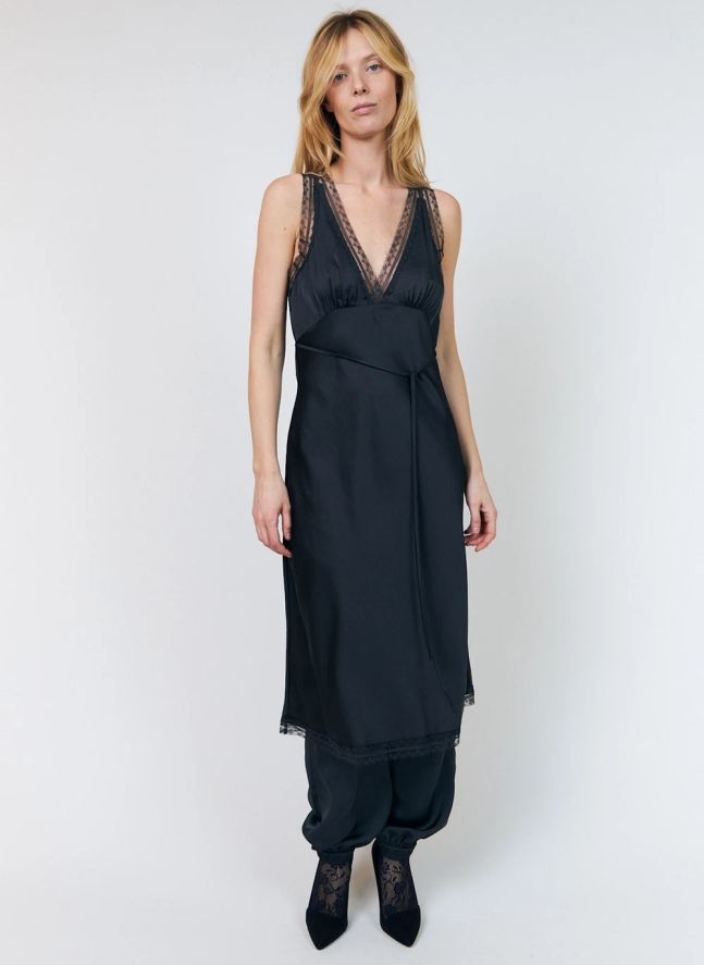 kowtow a line dress - Organic Cotton A-Line - Black gathered silhouette BIS-08-07-24 Watermelon Mother of the Tulle Color:Chai