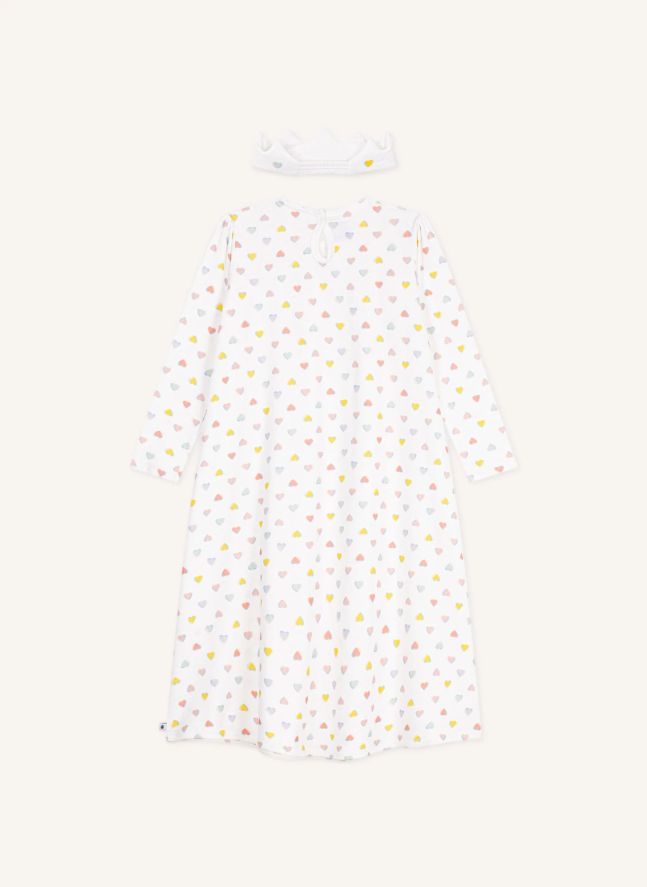 Ensemble Chemise de Nuit Cœurs et Diadème Coton Bio | Blanc