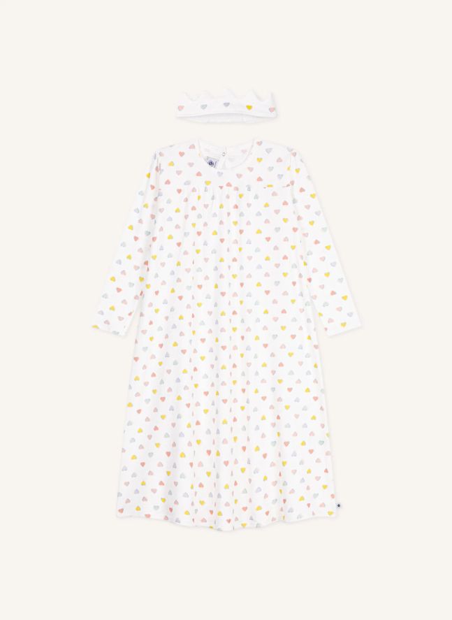 Ensemble Chemise de Nuit Cœurs et Diadème Coton Bio | Blanc