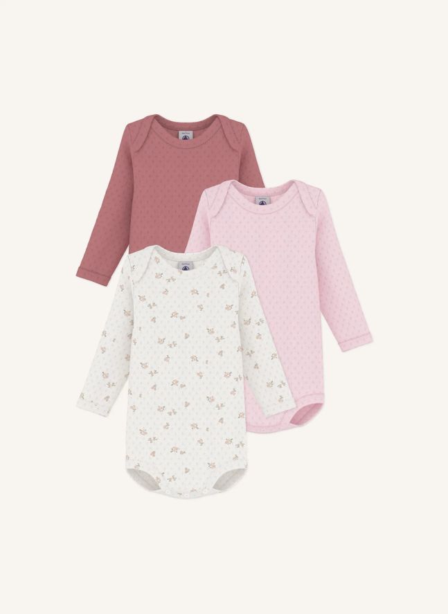 Lot de 3 Bodies Pointelle Coton Bio | Rose