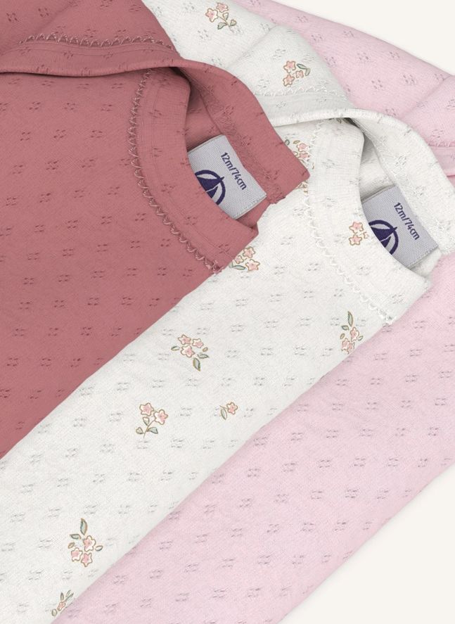 Lot de 3 Bodies Pointelle Coton Bio | Rose