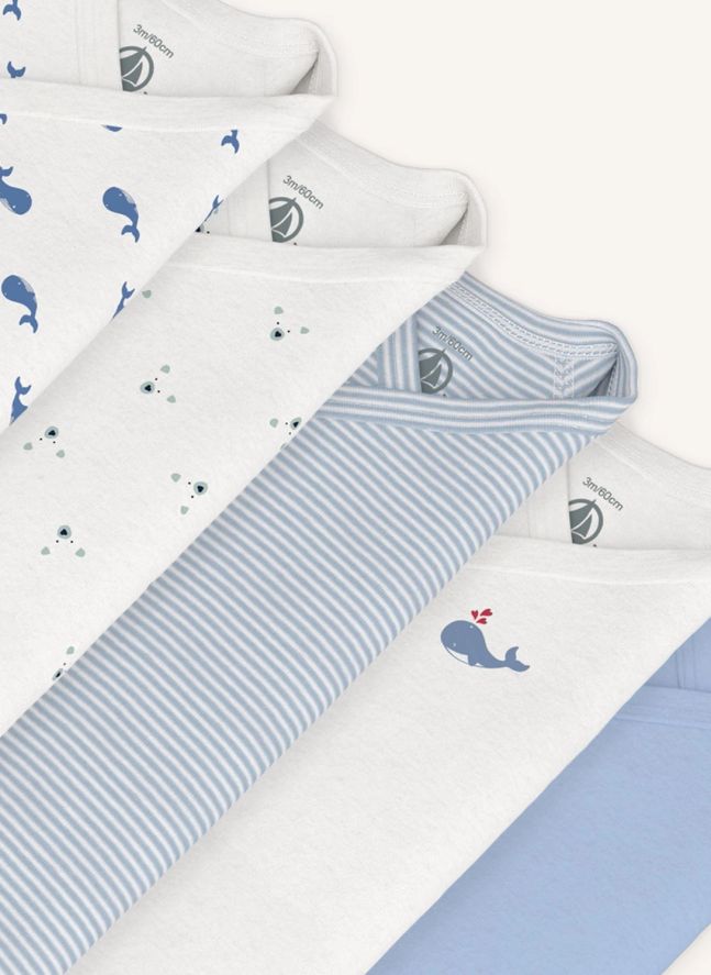 Lot de 5 Bodies Croisés Baleines Coton Bio | Bleu