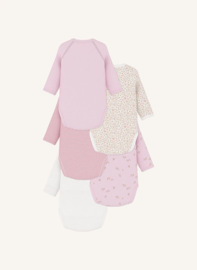 Lot de 5 Bodies Croisés Fleuris Coton Bio | Rose