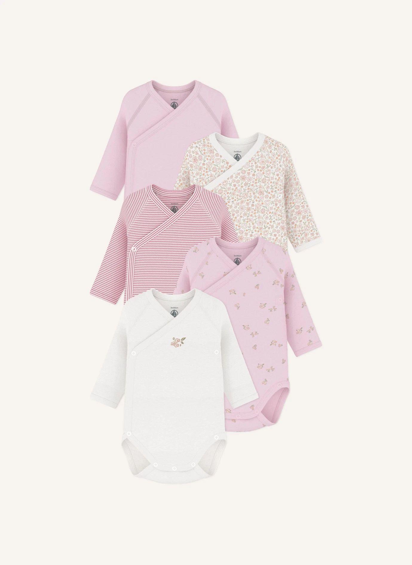 Lot de 5 Bodies Croisés Fleuris Coton Bio | Rose- Image produit n°0