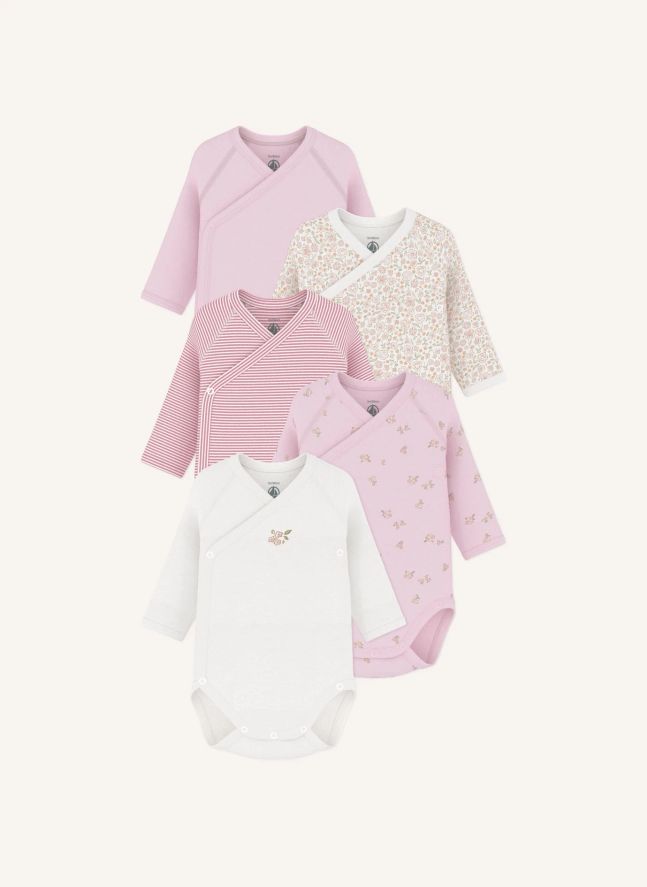 Lot de 5 Bodies Croisés Fleuris Coton Bio | Rose