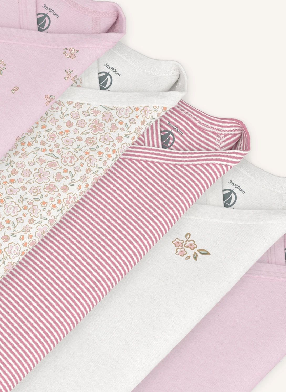 Lot de 5 Bodies Croisés Fleuris Coton Bio | Rose- Image produit n°1