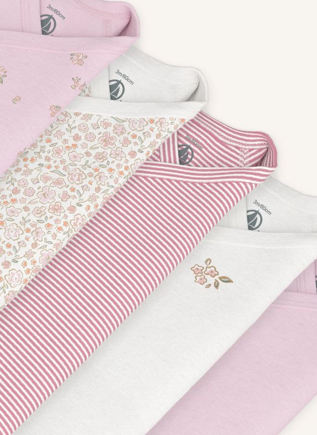 Lot de 5 Bodies Croisés Fleuris Coton Bio | Rose