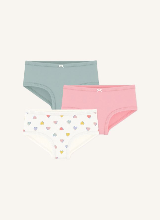 Lot de 3 Culottes Taille Haute Cœurs Coton Bio | Rose