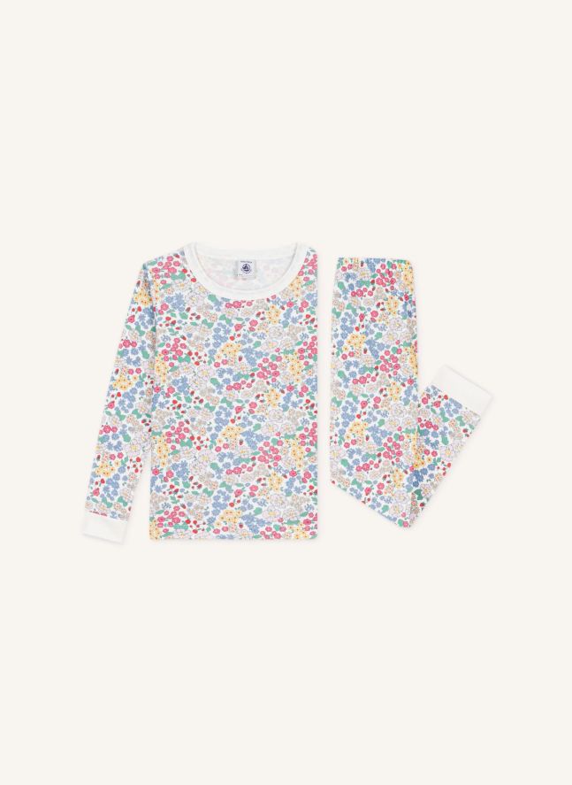 Pyjama Ajusté Fleuri Coton Bio | Blanc