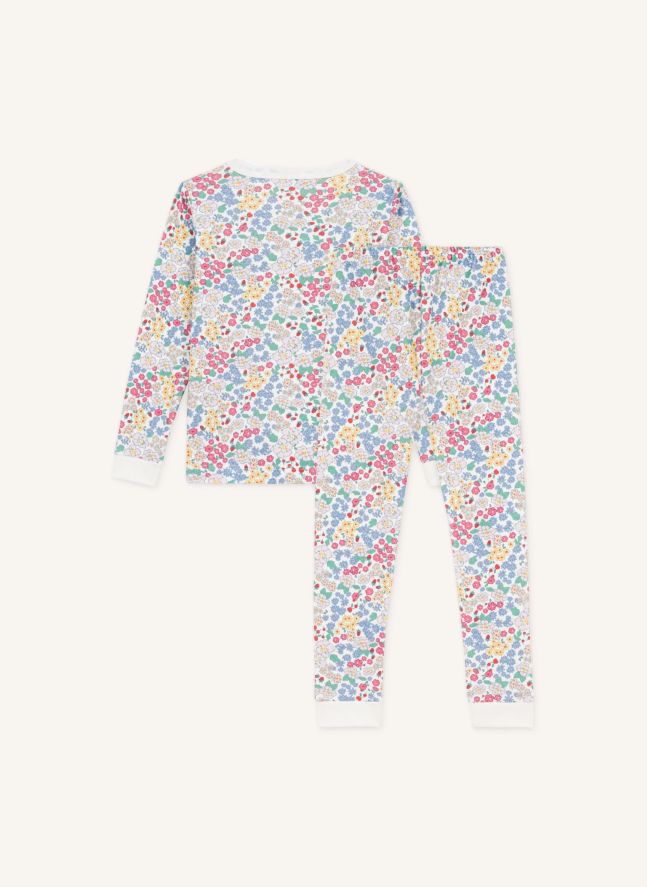 Pyjama Ajusté Fleuri Coton Bio | Blanc