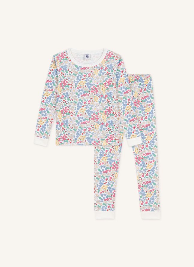 Pyjama Ajusté Fleuri Coton Bio | Blanc