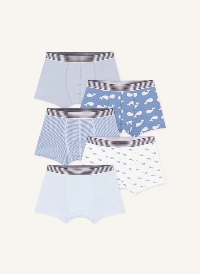 Lot de 5 Boxers Baleines Coton Bio | Bleu