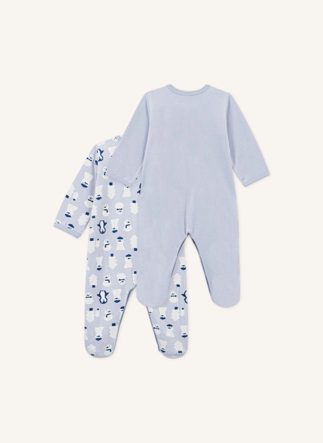 Lot de 2 Pyjamas Dors Bien Bonhommes de Neige Velours Coton Bio | Bleu