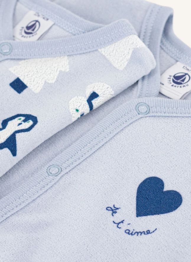 Lot de 2 Pyjamas Dors Bien Bonhommes de Neige Velours Coton Bio | Bleu