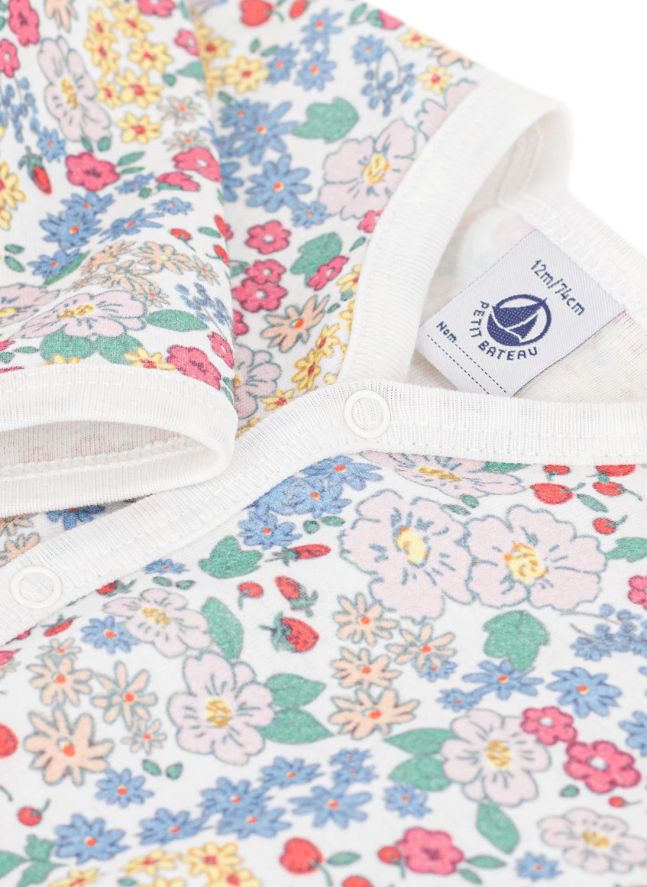 Pyjama Dors Bien Sans Pieds Fleurs Coton Bio | Blanc