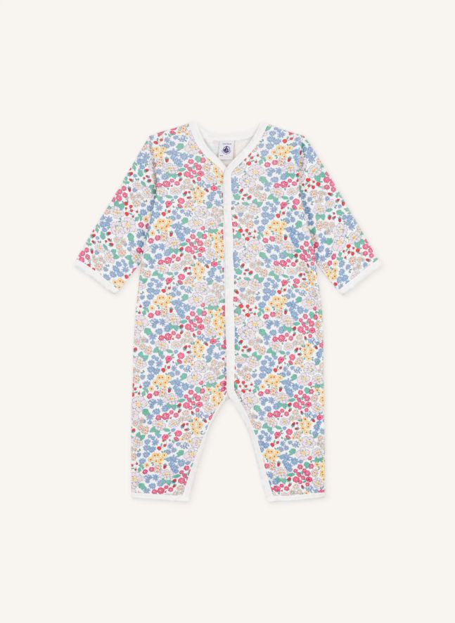 Pyjama Dors Bien Sans Pieds Fleurs Coton Bio | Blanc