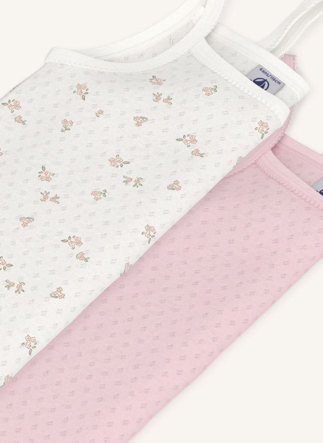Lot de 2 Débardeurs Pointelle Fleuris Coton Bio | Rose