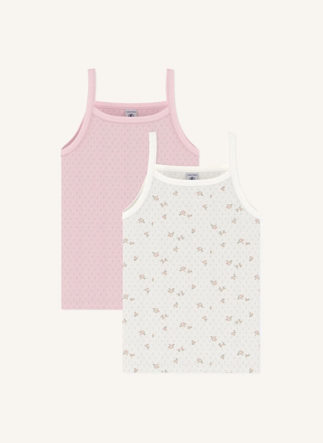 Lot de 2 Débardeurs Pointelle Fleuris Coton Bio | Rose