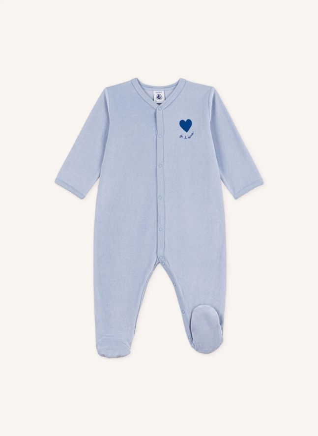 Pyjama Dors Bien Cœur Velours Coton Bio | Bleu gris