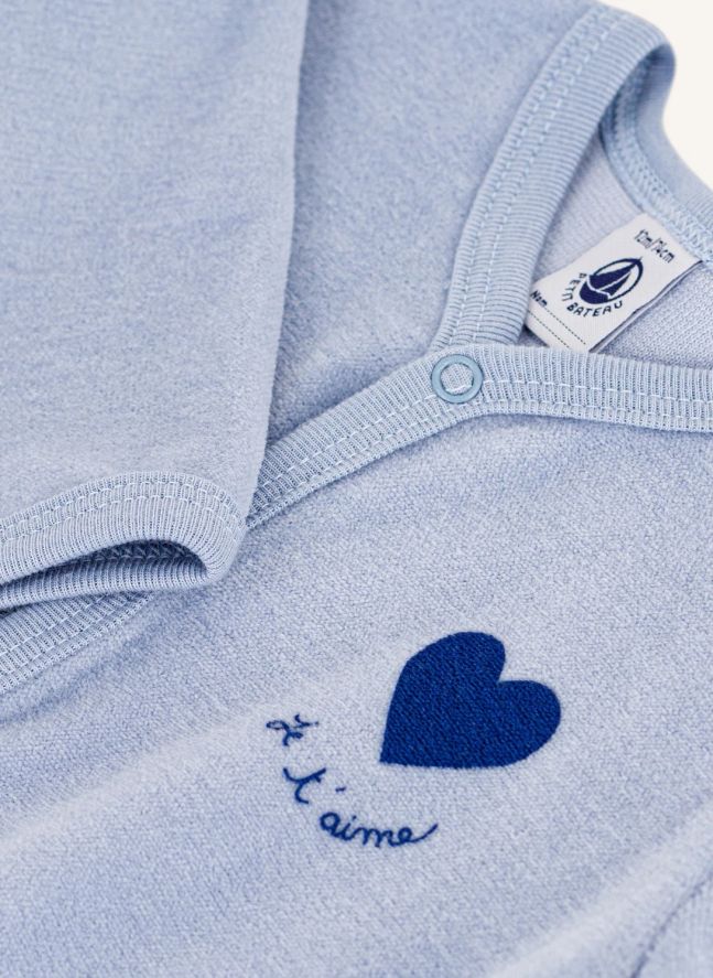 Pyjama Dors Bien Cœur Velours Coton Bio | Bleu gris