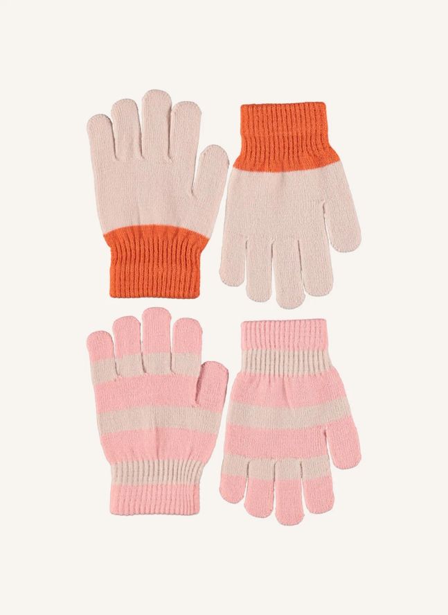 Lot de 2 Paires de Gants Kei Rayés | Rose poudré