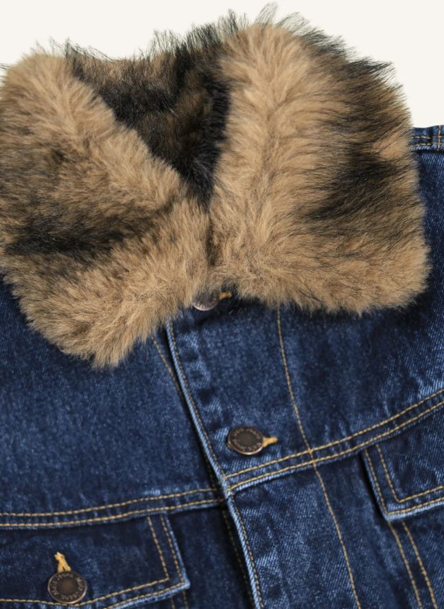 Veste Col Façon Fourure Hiroie Denim Coton Bio | Bleu