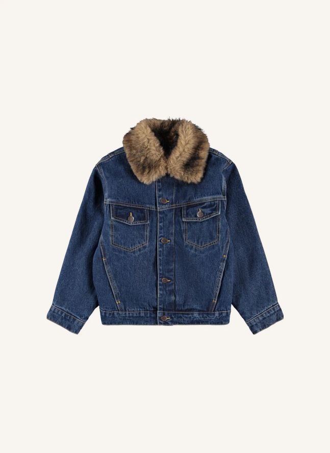 Veste Col Façon Fourure Hiroie Denim Coton Bio | Bleu