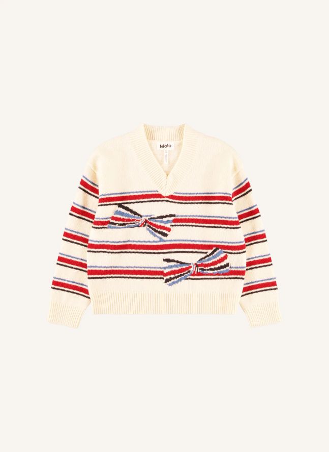 Pull Gwenda Nœuds Rayé Laine | Blanc
