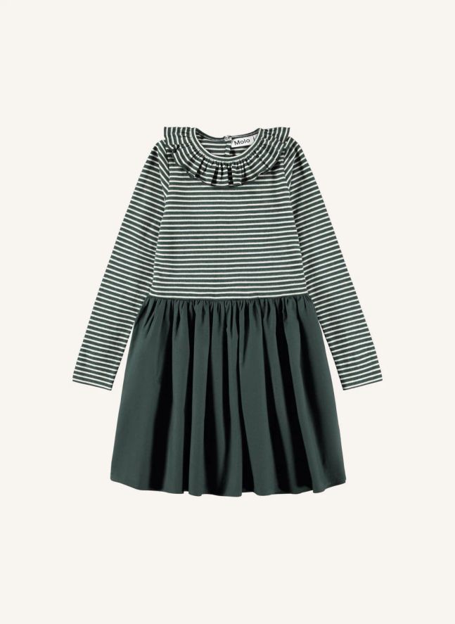 Cybilla Striped Organic Cotton Dress | Chrome green