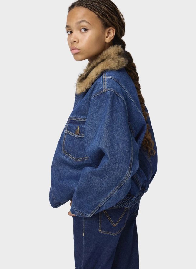 Veste Col Façon Fourure Hiroie Denim Coton Bio | Bleu