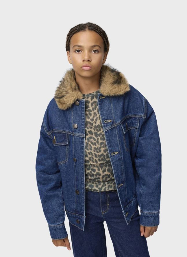 Veste Col Façon Fourure Hiroie Denim Coton Bio | Bleu