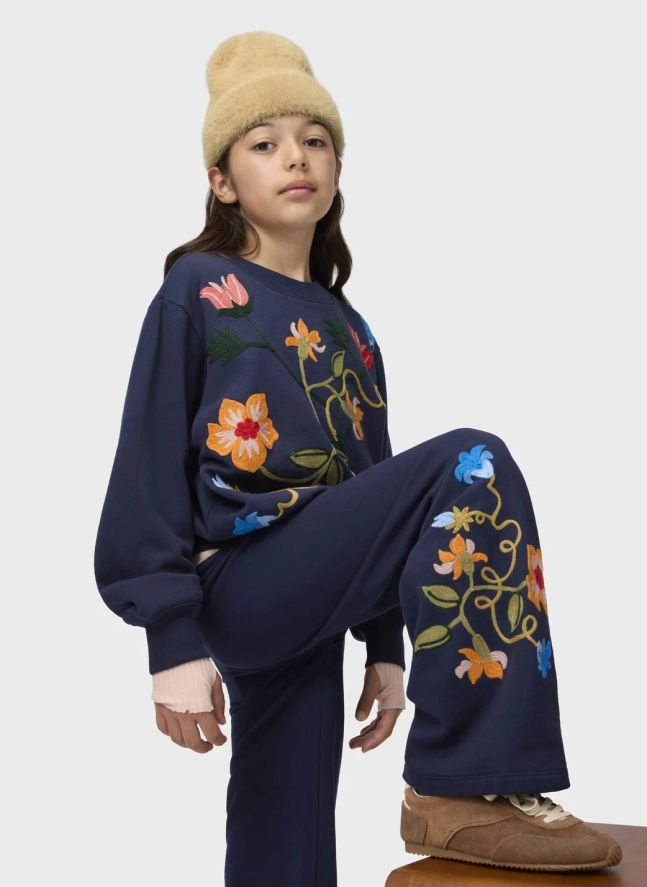 Pantalon Aurita Fleurs | Bleu nuit
