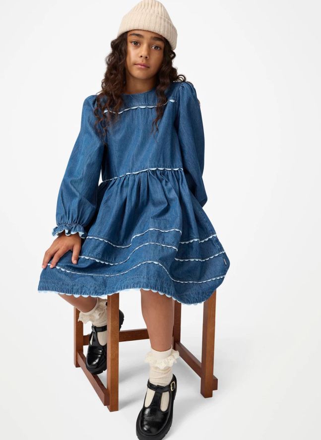 Robe Dentelle Caren Denim Coton Bio | Bleu marine