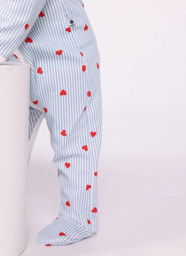 Pyjama Rayé Cœurs Coton Bio | Bleu