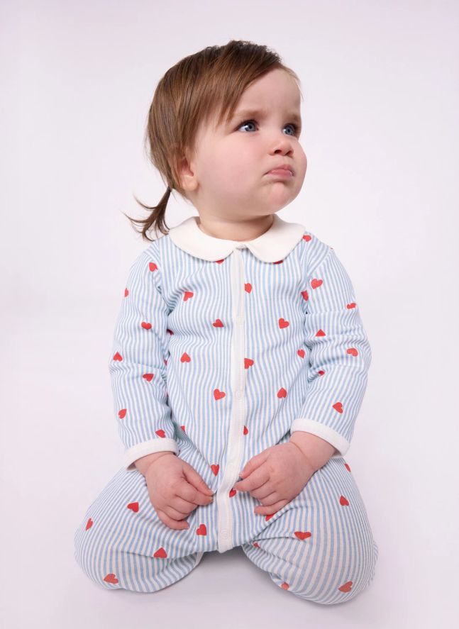 Pyjama Rayé Cœurs Coton Bio | Bleu