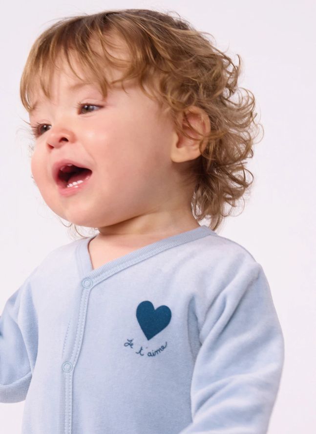 Pyjama Dors Bien Cœur Velours Coton Bio | Bleu gris