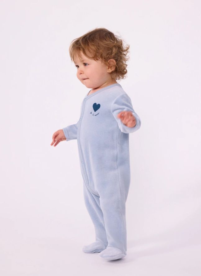 Pyjama Dors Bien Cœur Velours Coton Bio | Bleu gris