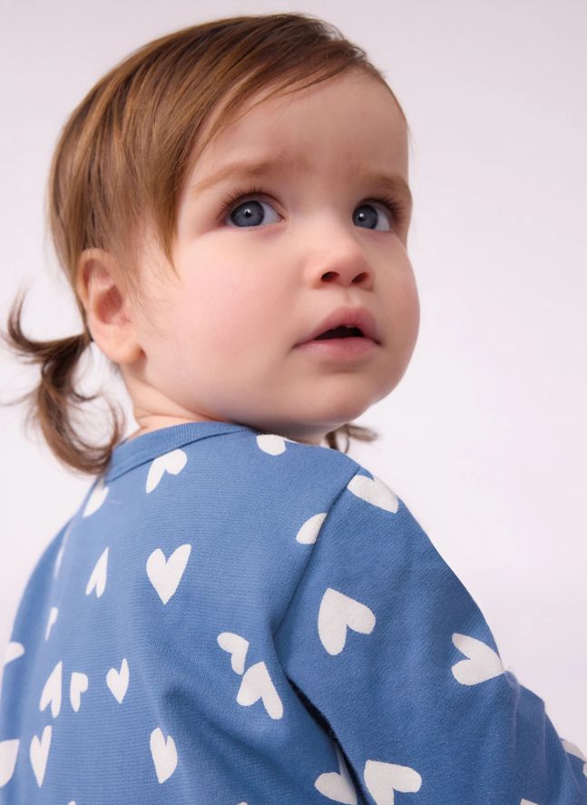 Pyjama Dors Bien Cœurs Molleton Coton Bio | Bleu