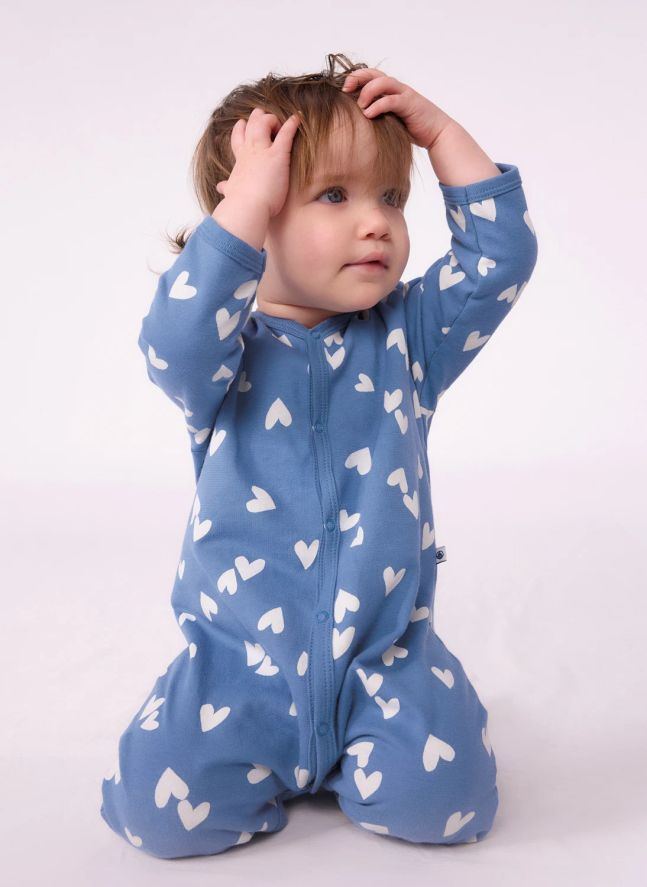 Pyjama Dors Bien Cœurs Molleton Coton Bio | Bleu