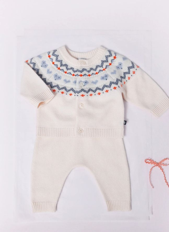 Ensemble Cardigan et Pantalon Jacquard Laine | Bleu