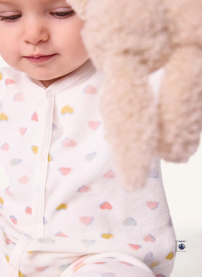 Pyjama Dors Bien Cœurs Bouclette Velours Coton Bio | Blanc