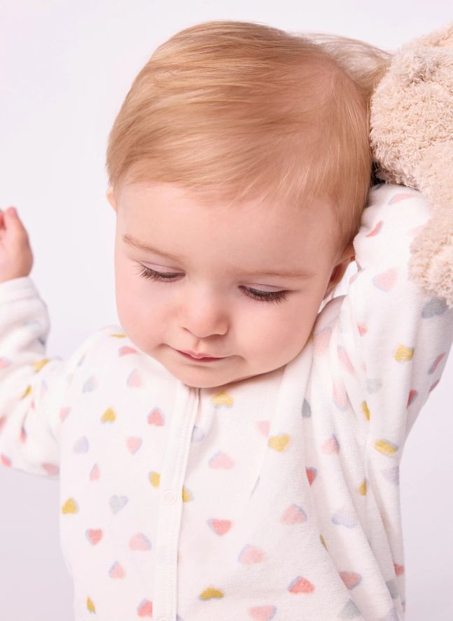 Pyjama Dors Bien Cœurs Bouclette Velours Coton Bio | Blanc